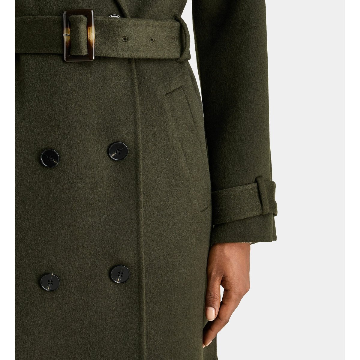 Manteau long levani laine recyclée mélangée kaki foncé, JODHPUR
