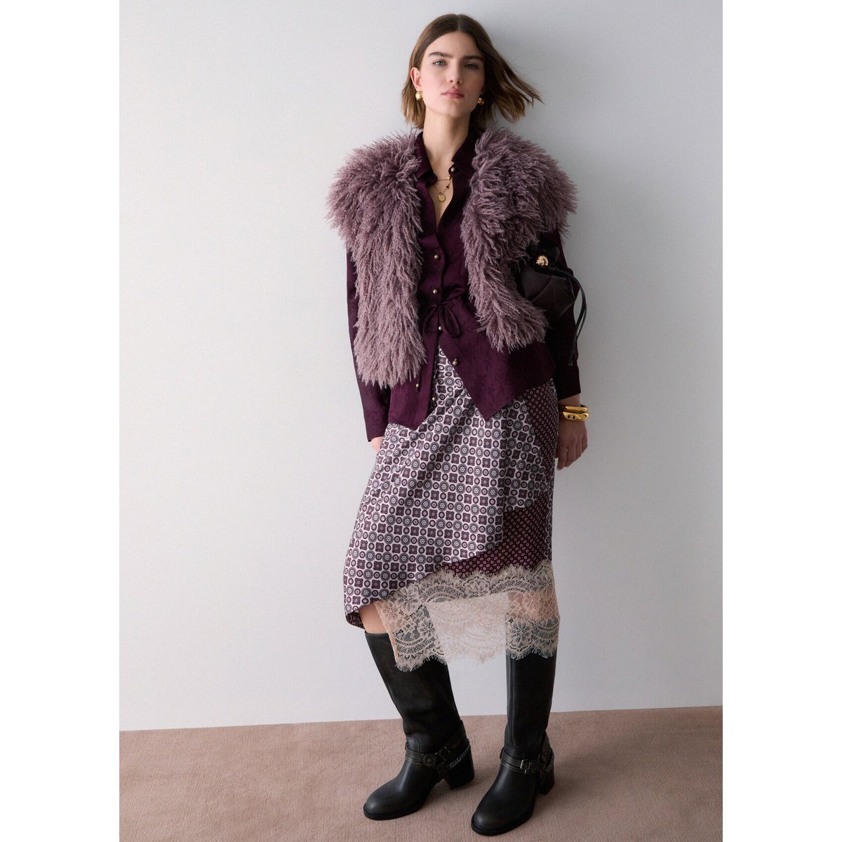Chemise en satin jacquard aubergine, LIU JO