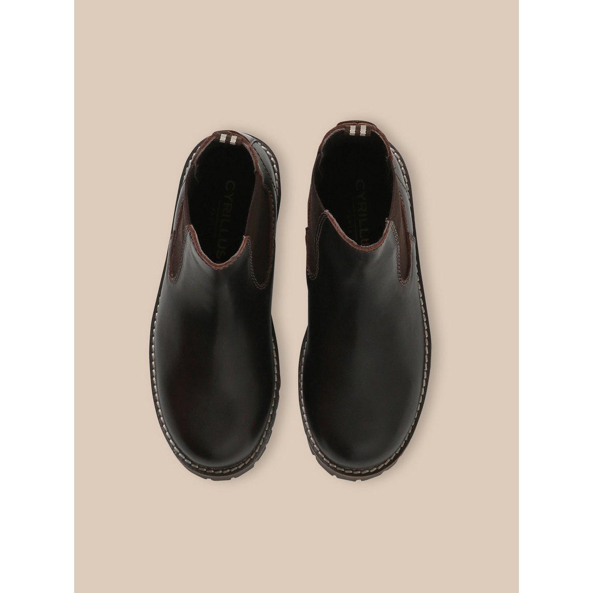 Boots chelsea en cuir marron fonce, CYRILLUS