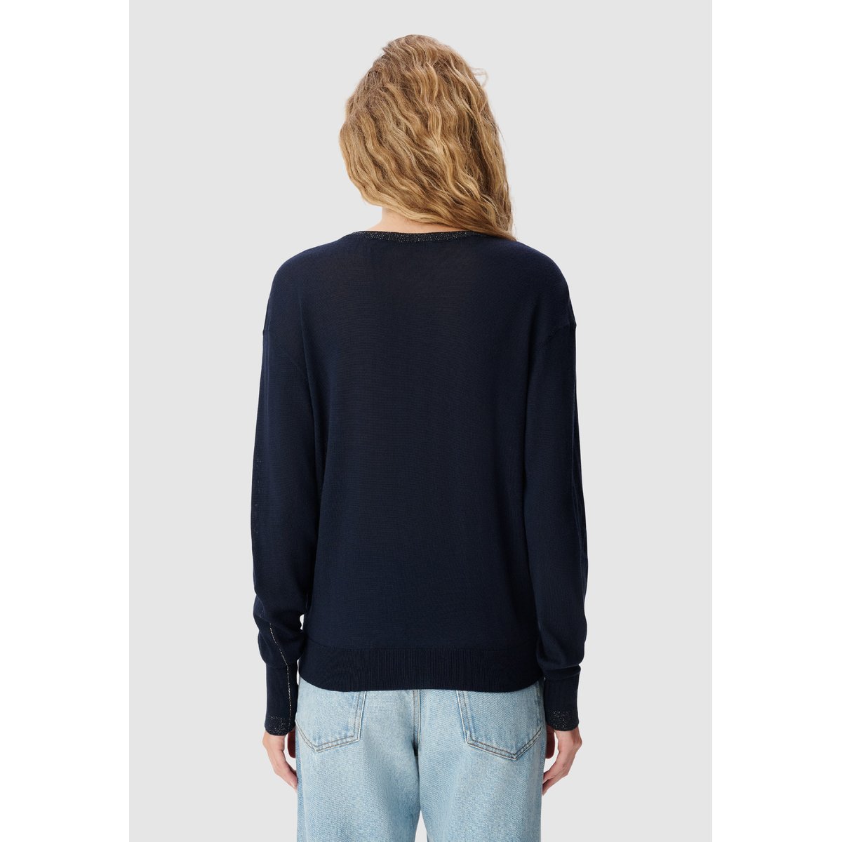 Pull tricot détail fil textile bleu marine, IKKS