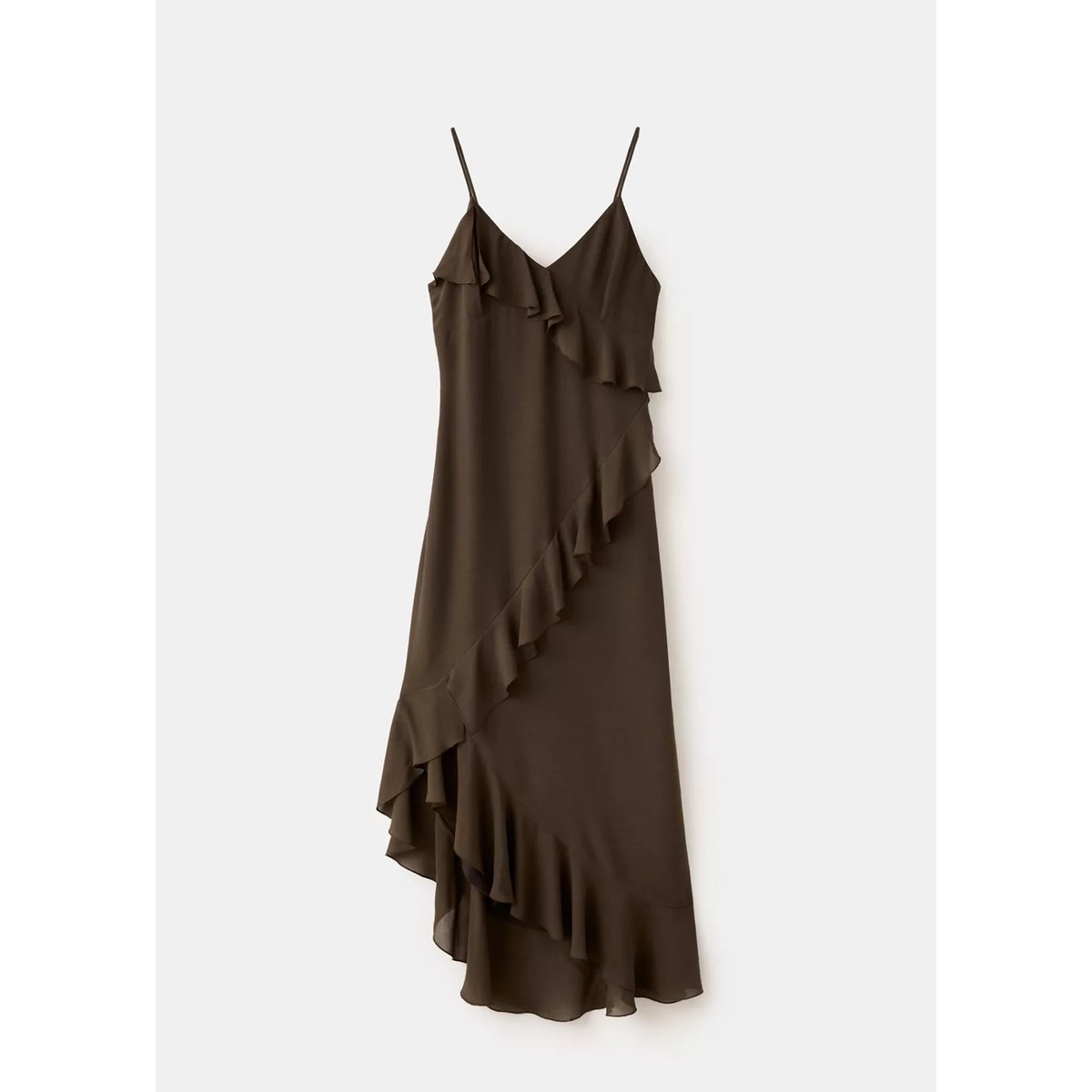 Robe volants fines bretelles marron, MANGO TEEN