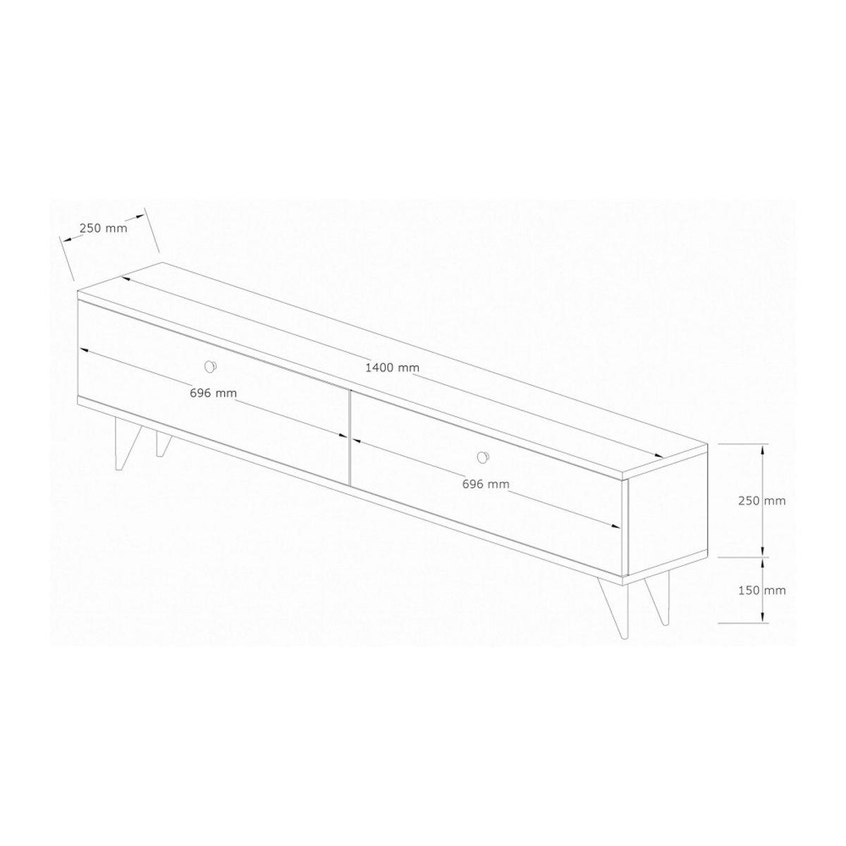 Meuble TV 2 portes plateau bois foncé L140cm- YARA beige, DRAWER