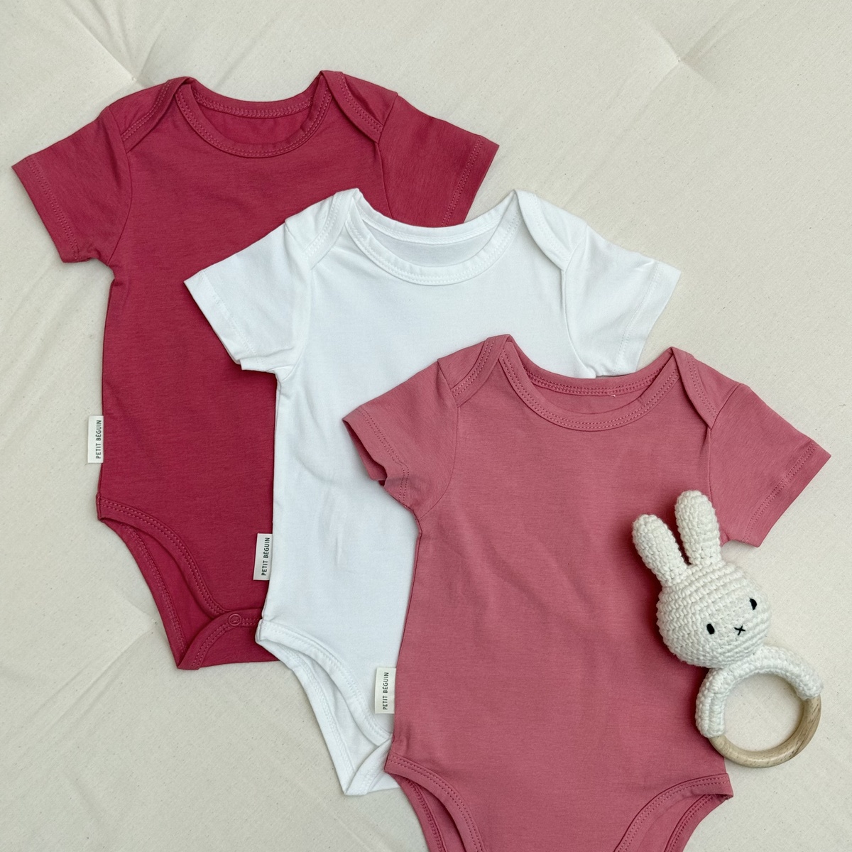 Lot de 3 bodies bébé manches courtes Anaelle rose, PETIT BEGUIN