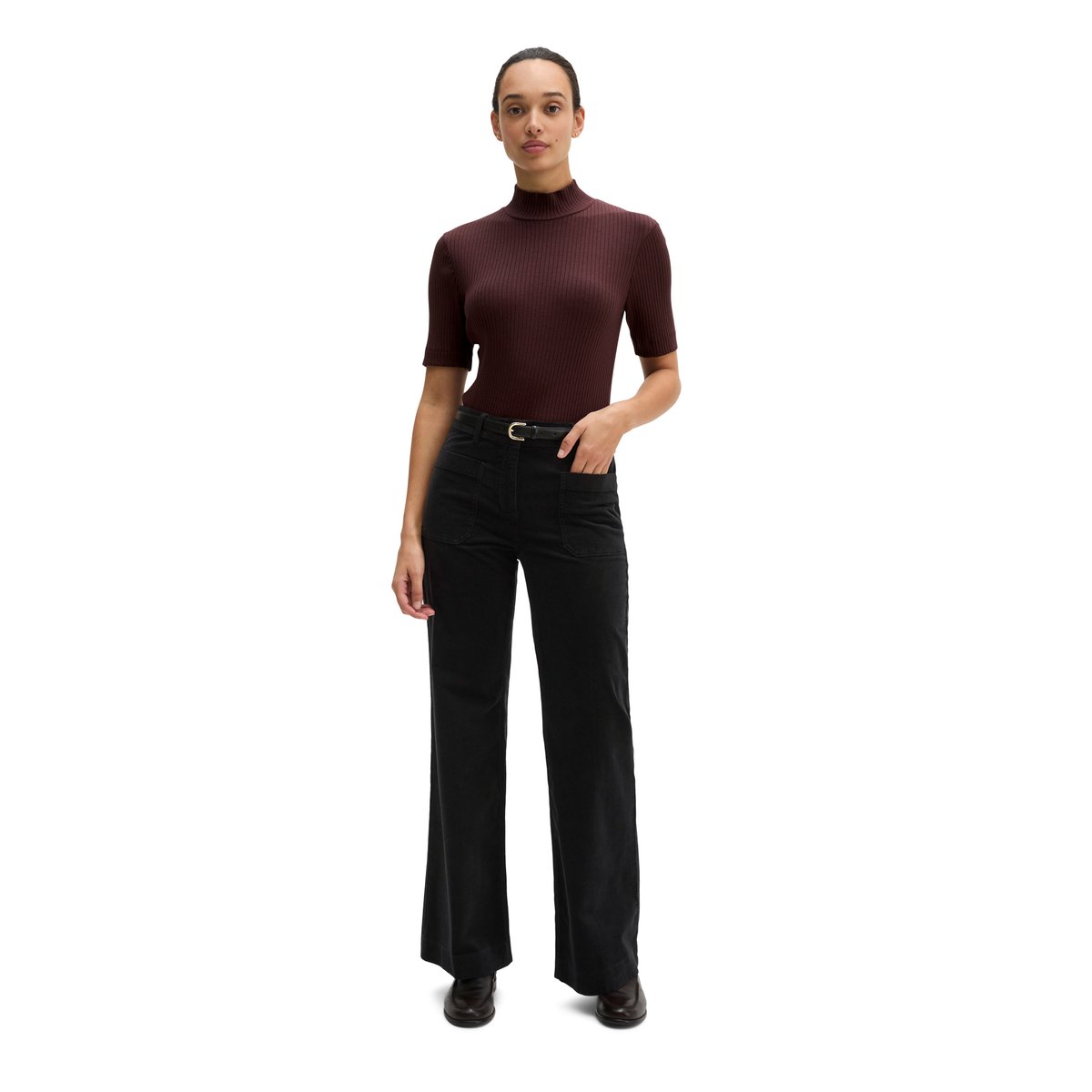 T-shirt en jersey côtelé slim en jersey stretch coton modal bio rouge, MARC O'POLO
