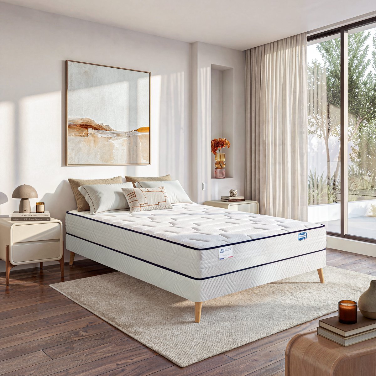 Matelas 160x200 ressorts ensachés, extra ferme H24 + couette - INTEMPOREL blanc, SIMMONS