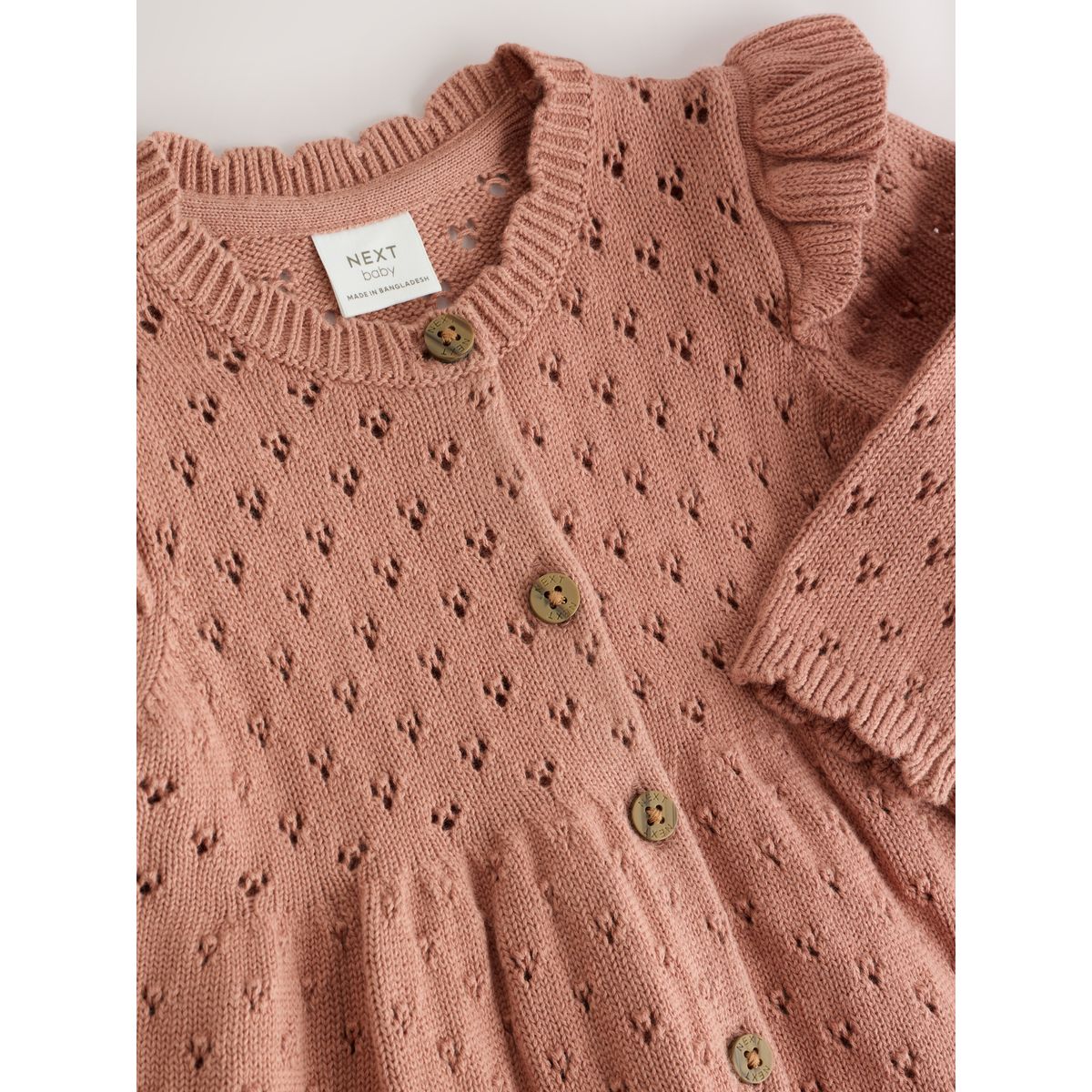 Robe bébé maille pointelle manches volants marron rouille, NEXT