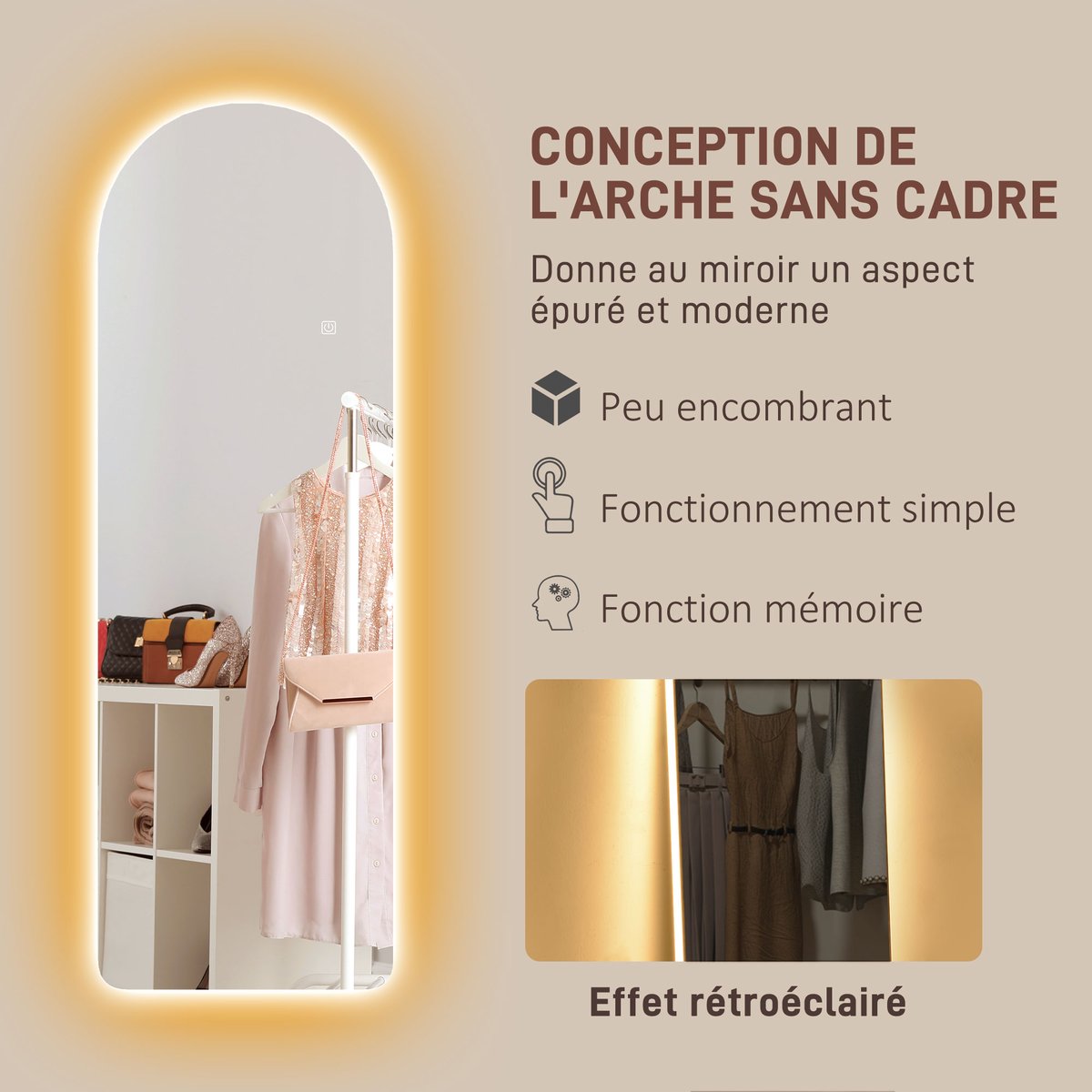 Miroir en pied Verre trempé Transparent gris, HOMCOM