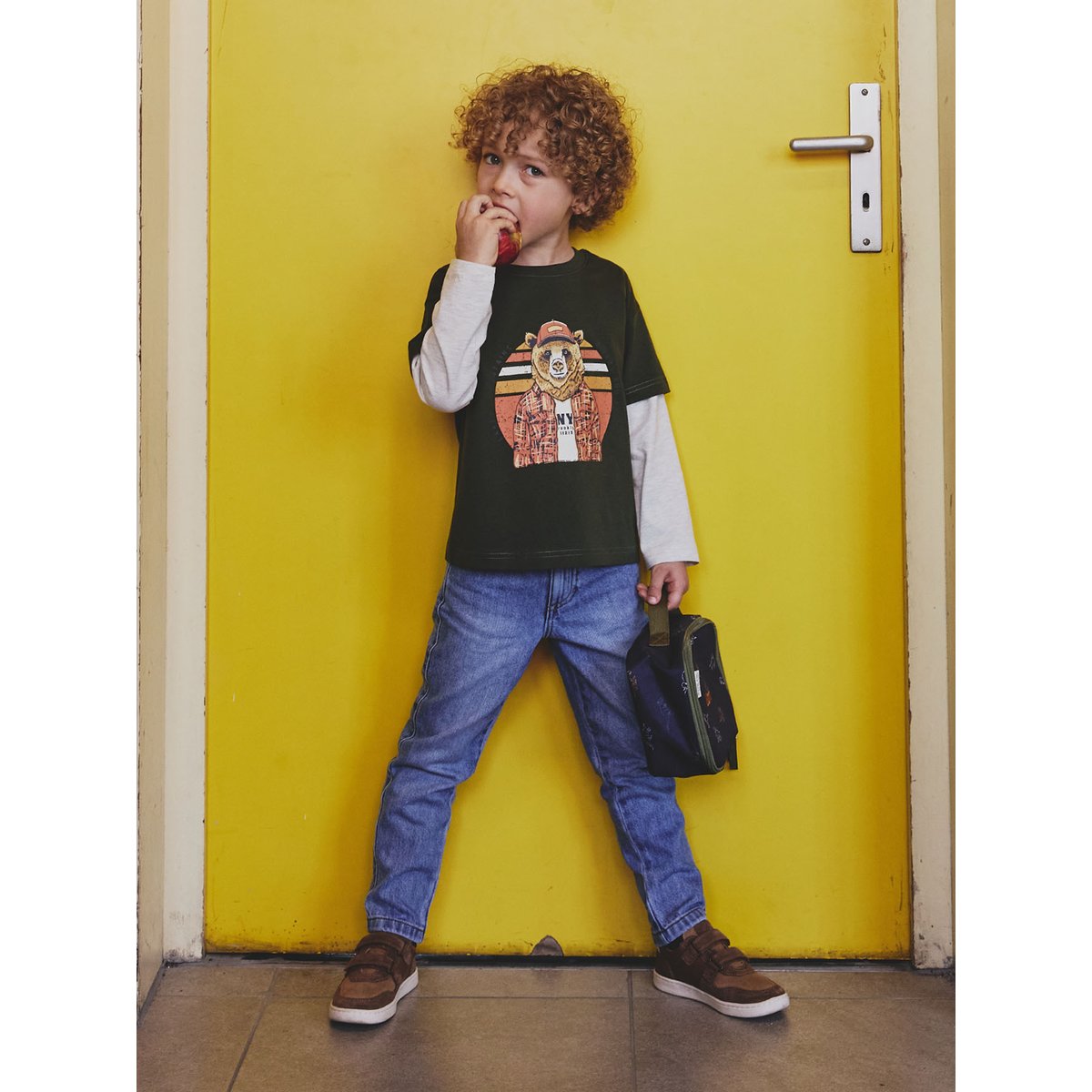 Jean large taille élastiquée et ajustable stone, VERTBAUDET