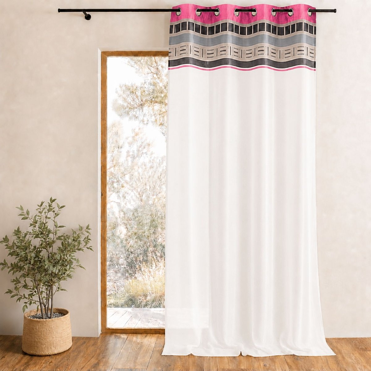 Voilage avec parement haut design rose clair, HOME MAISON