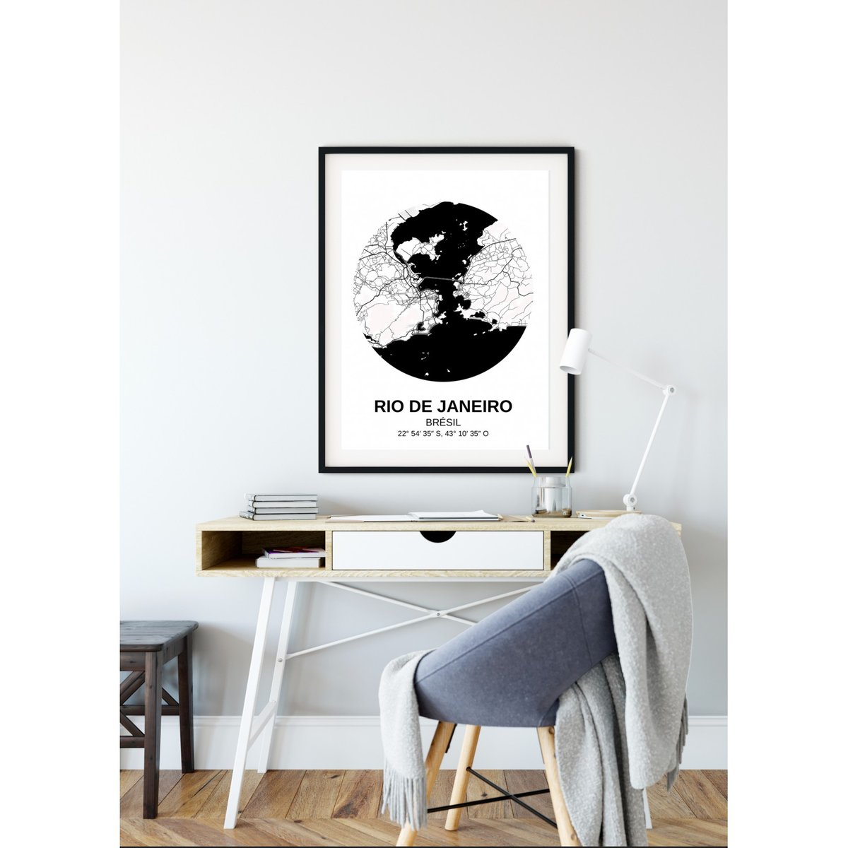 Affiche Carte Rio de Janeiro blanc, L'AFFICHERIE
