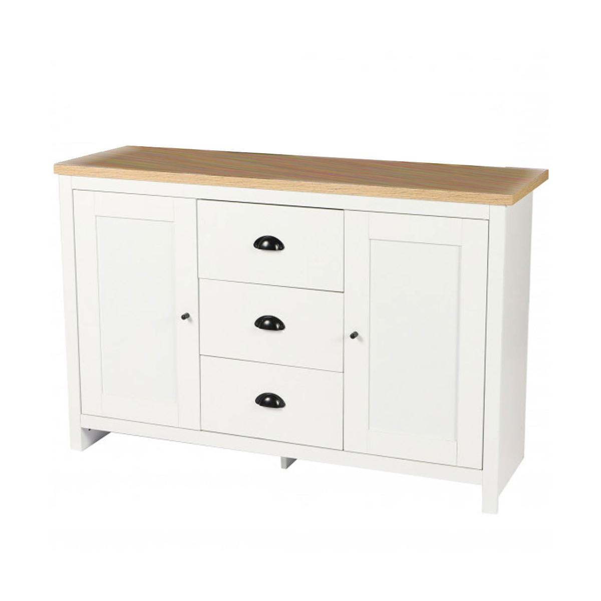 Buffet bois et blanc 2 portes et 3 tiroirs - 119x39.5x77cm blanc, WADIGA