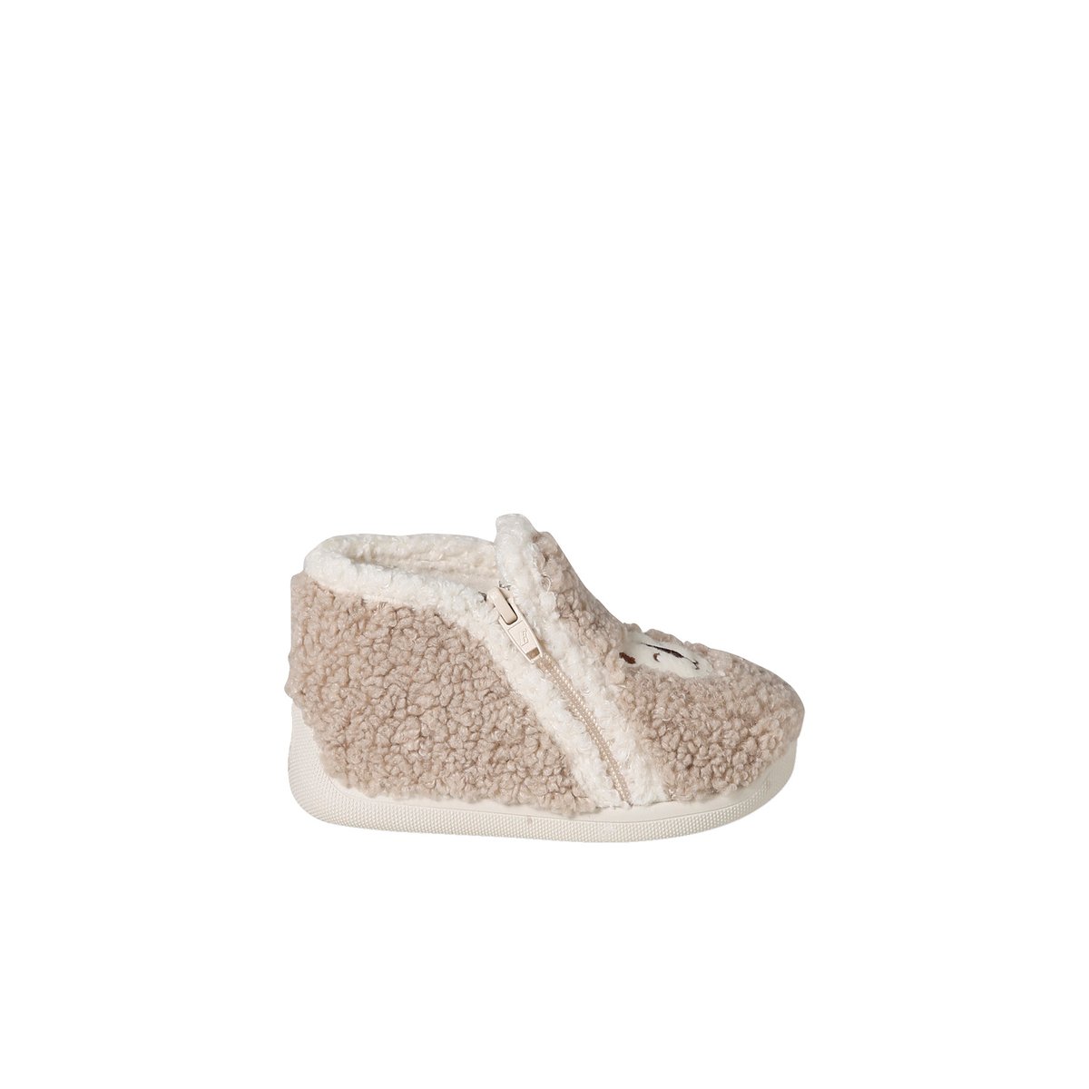 Chaussons textile moutonné fabriqués en France beige, VERTBAUDET