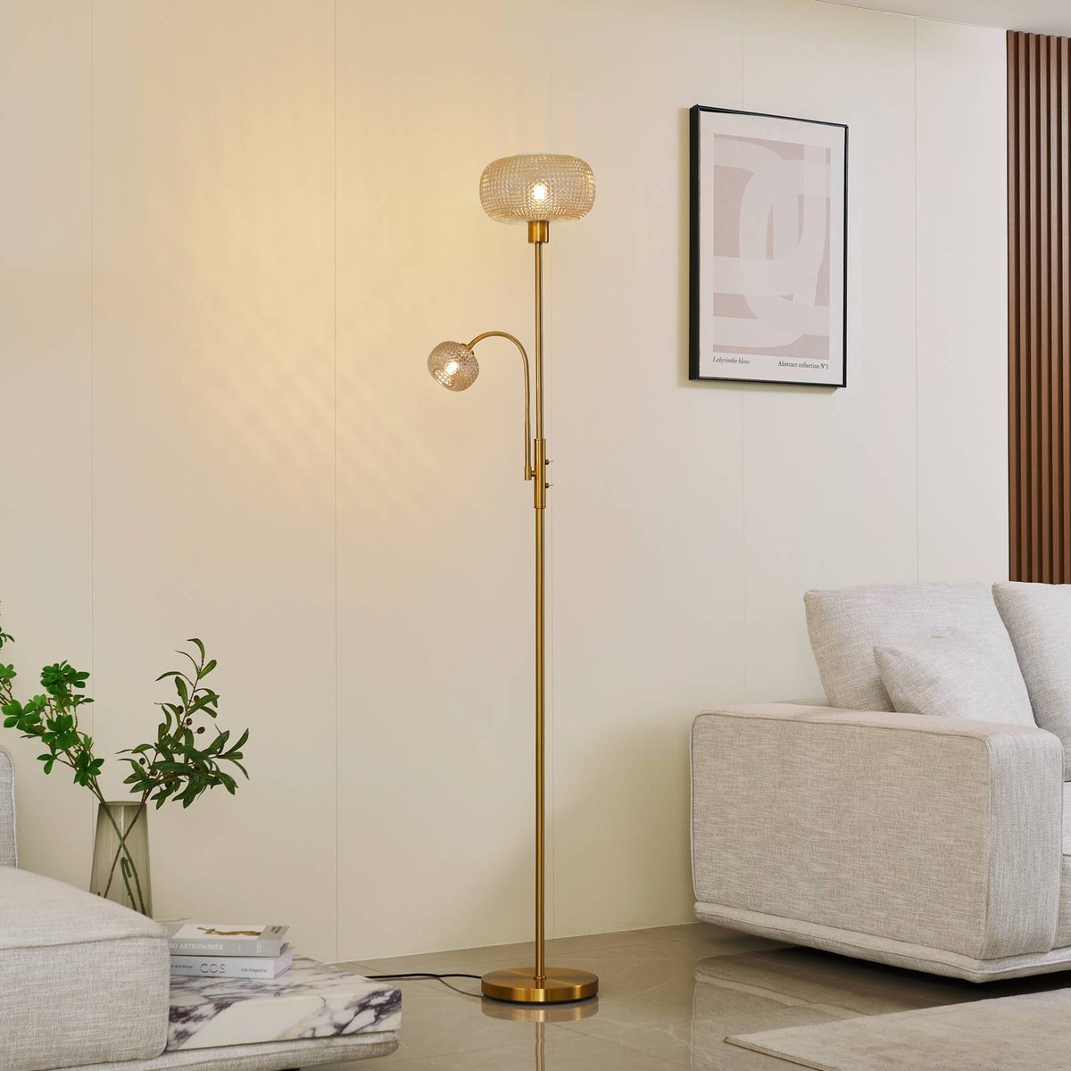 Lampadaire en métal moderne, Aliette ambre, or, LINDBY