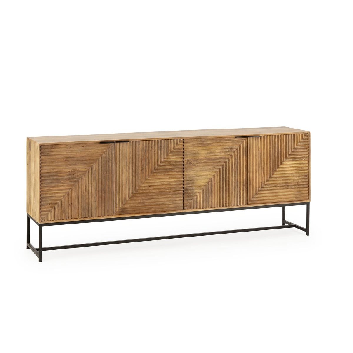 Buffet bas en bois massif 4 portes 210 cm, NAOMIE marron foncé, BOBOCHIC