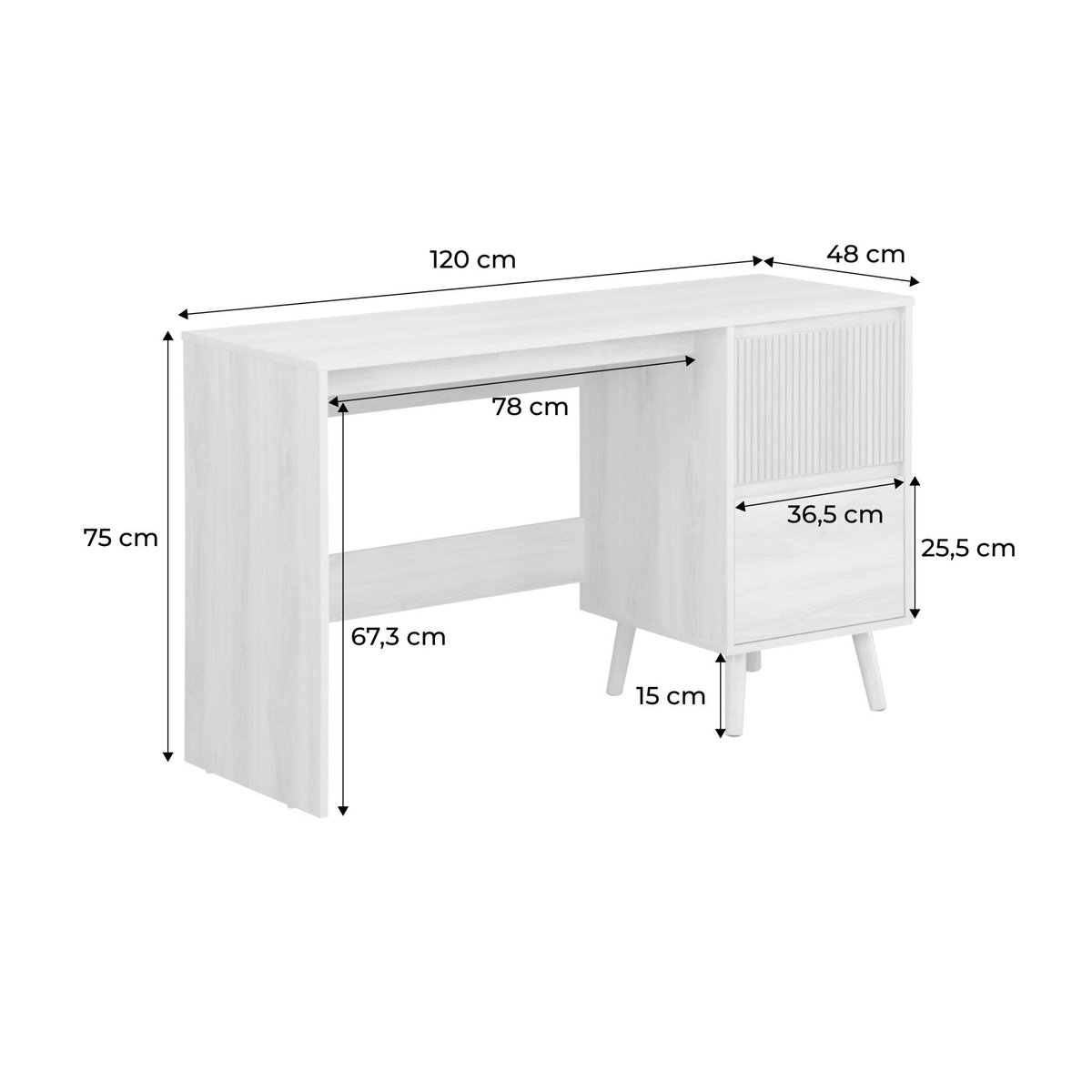 Bureau scandinave décor bois 2 tiroirs LINEAR naturel, SWEEEK