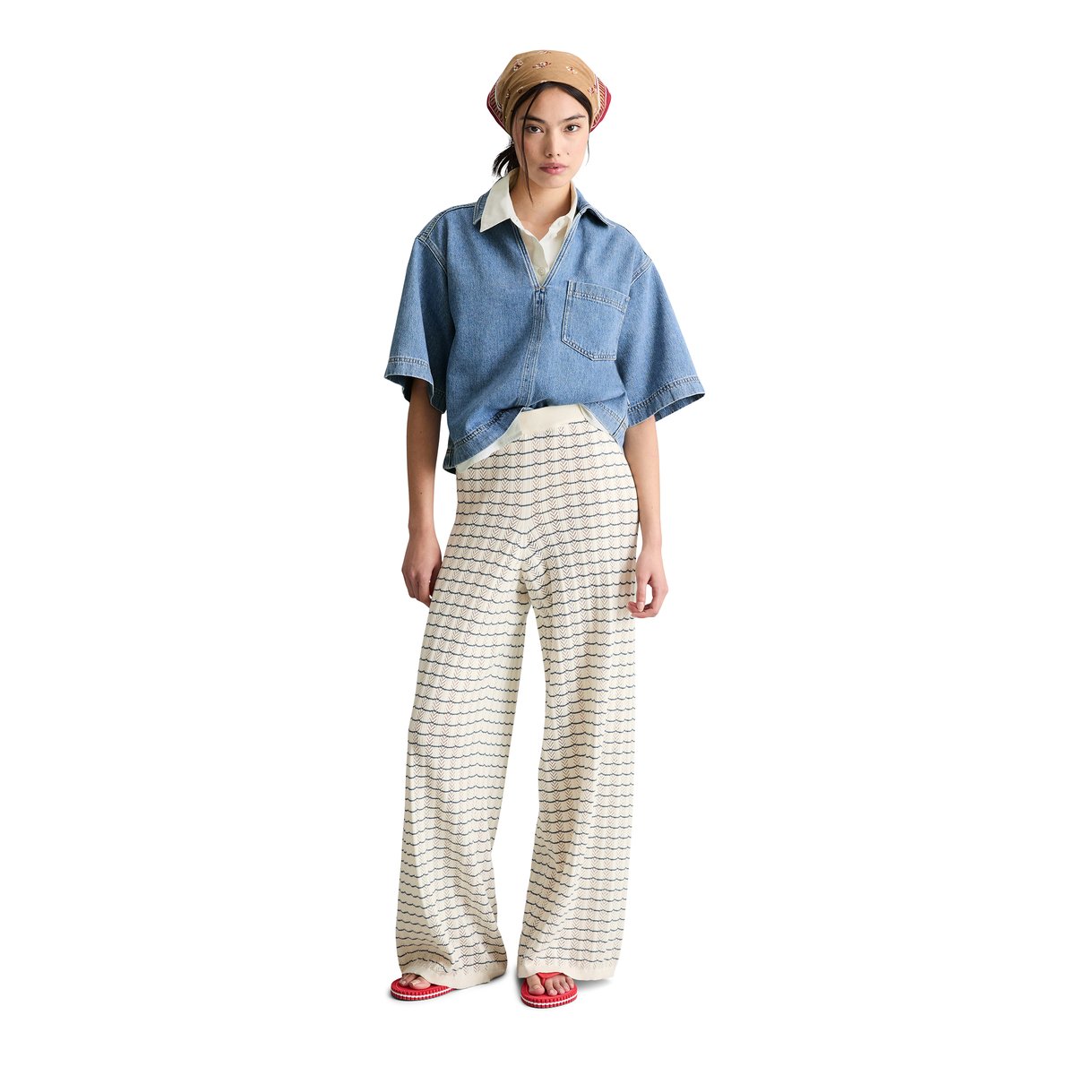 Pantalon en maille large en coton organique blanc, MARC O’POLO DENIM