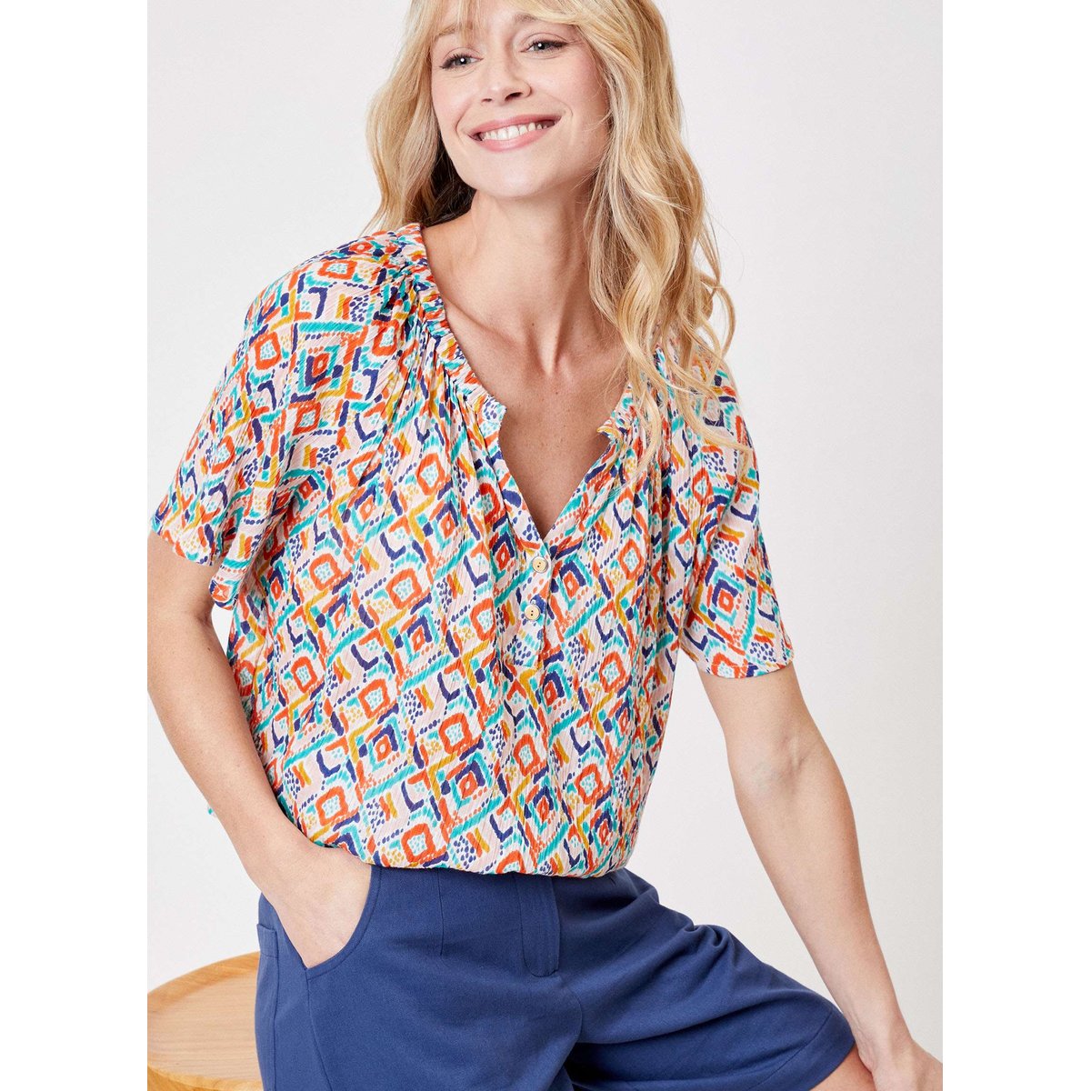 Top col tunisien coton bio KLERVIA rose pink, LA FIANCÉE