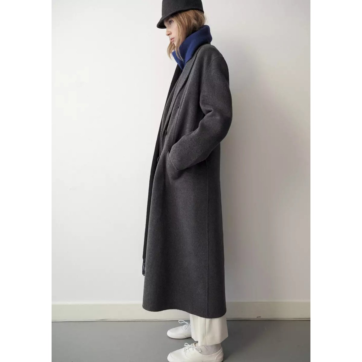 Manteau long en laine gris, MANGO