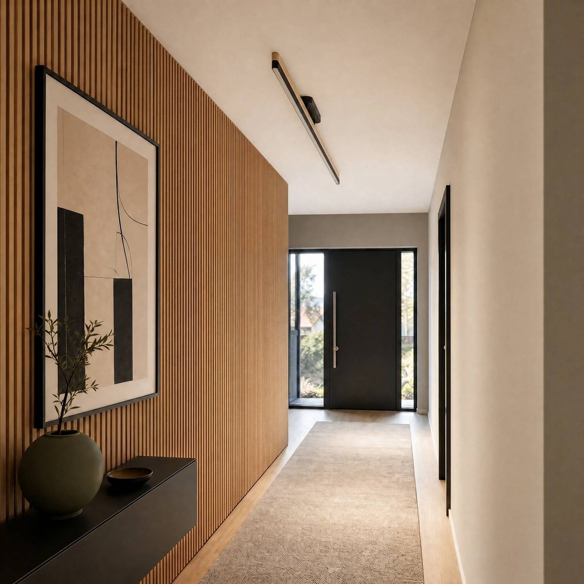 Plafonnier en bois moderneLED, Holven bois clair, noir, LUCANDE