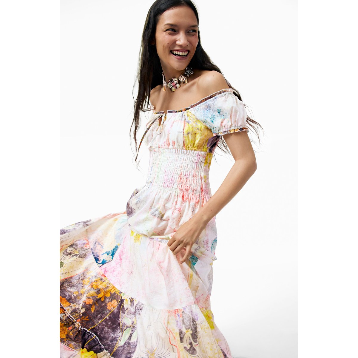 Robe à manches courtes 100 % coton multicolore, DESIGUAL