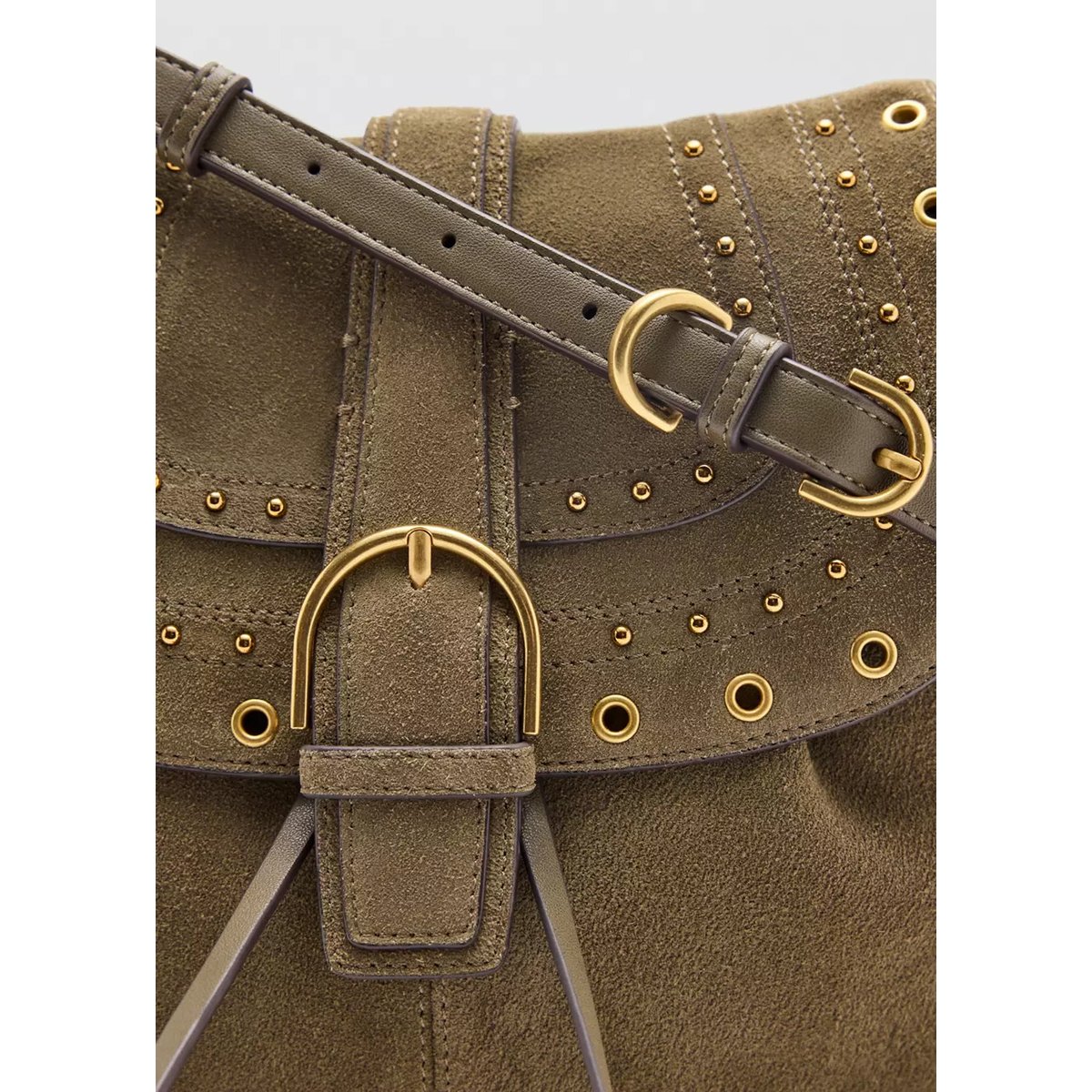 Sac en cuir suédé à clous kaki, MANGO