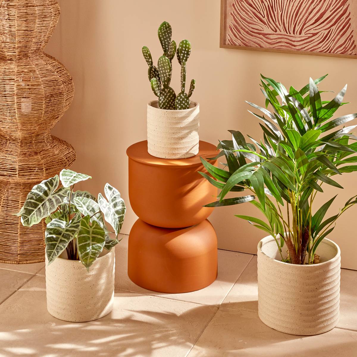 Lot de 3 pots de fleurs en grès ELLY blanc, ATMOSPHERA