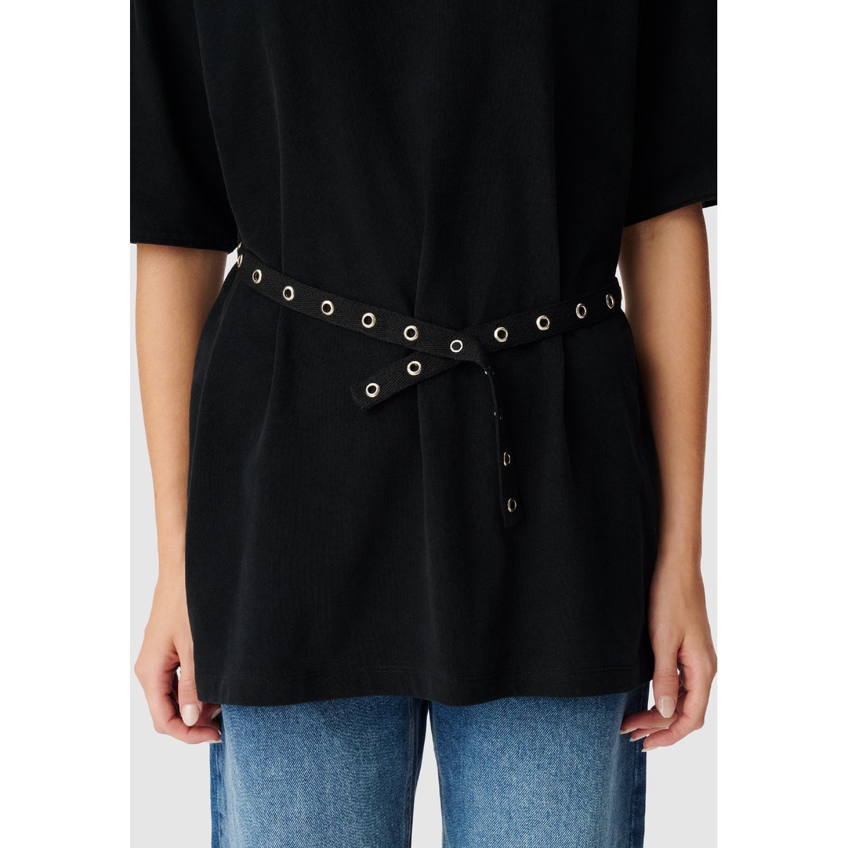 Tee-shirt mi-long avec ceinture amovible noir, IKKS
