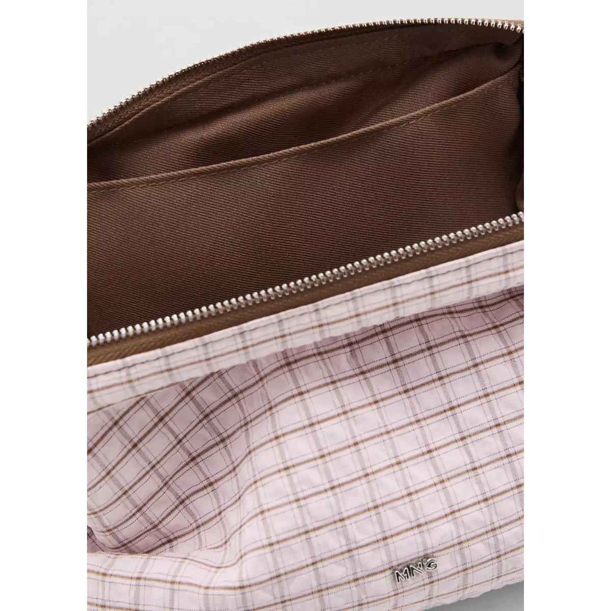 Trousse de toilette à carreaux en coton rose, MANGO
