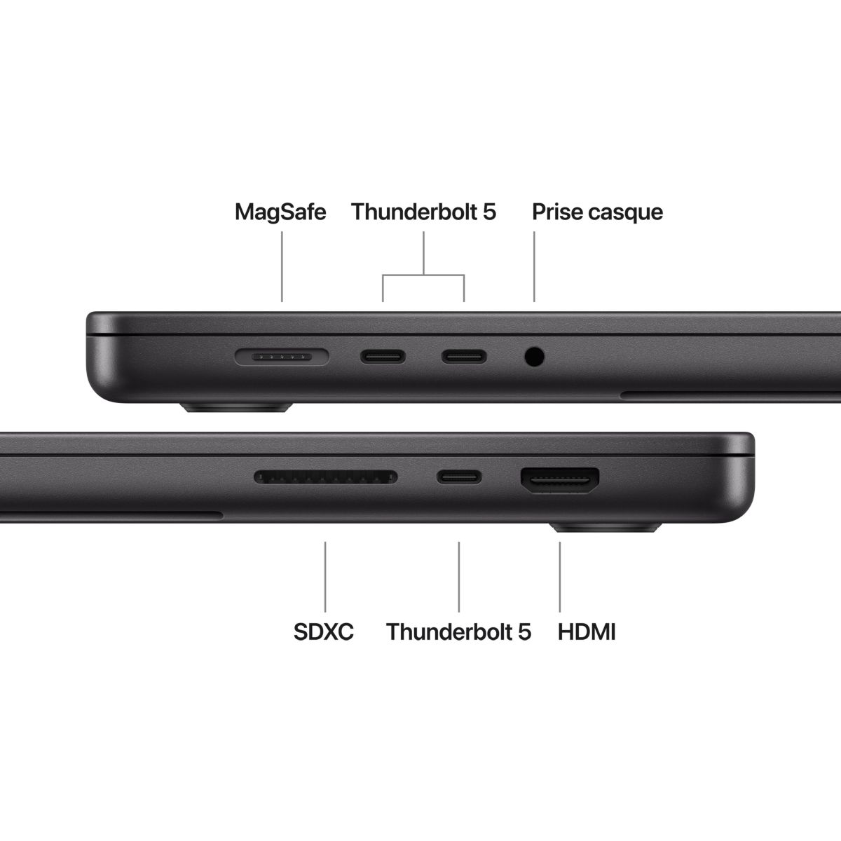Ordinateur Apple Pro 16" Puce M5 Pro CPU 10 / GPU 20 coeurs Mémoire RAM 48Go Stockage 1To SSD XDR Noir sidéral couleur unique, APPLE