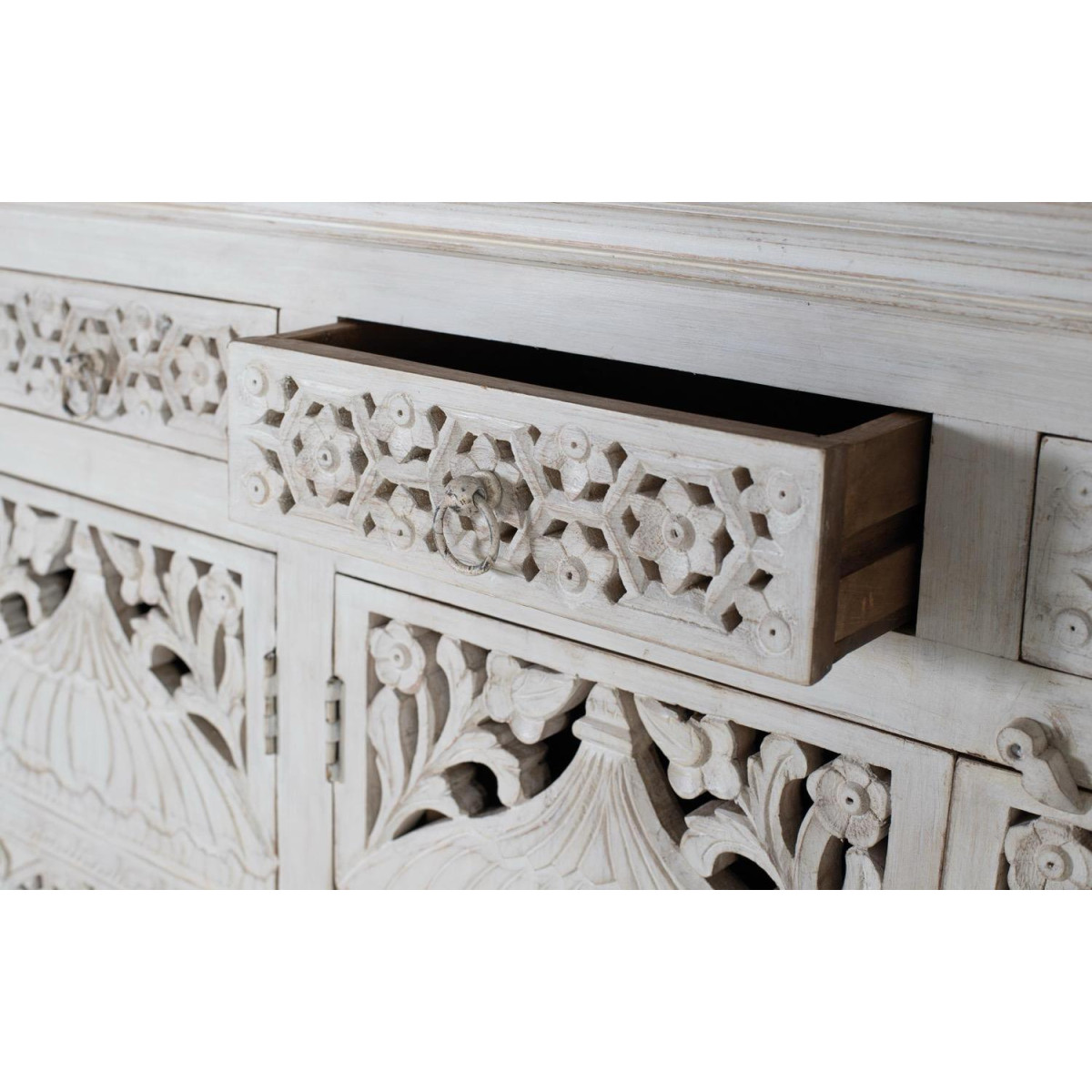 Bahut 4 tiroirs 4 portes Bois Blanc blanc, DECORATION D’AUTREFOIS