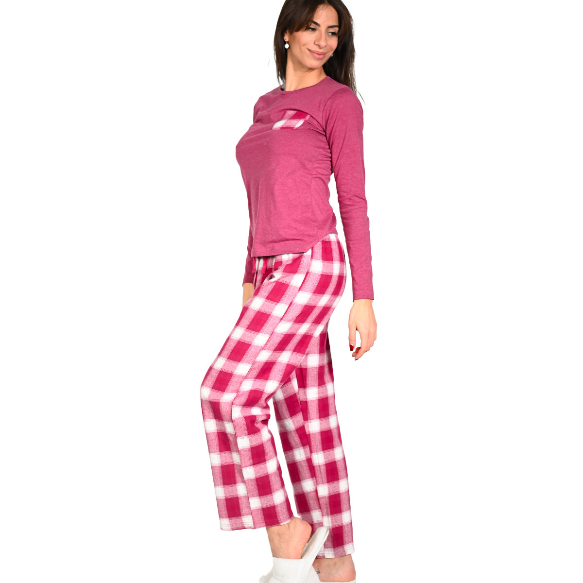 Pyjama pantalon femme en jersey MYRIAM aubergine, SENSEI MAISON
