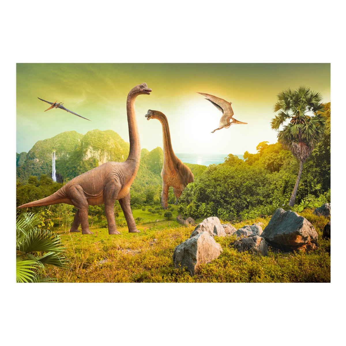 Papier peint intissé panoramique Pour enfants Dinosaurs beige, EDEN