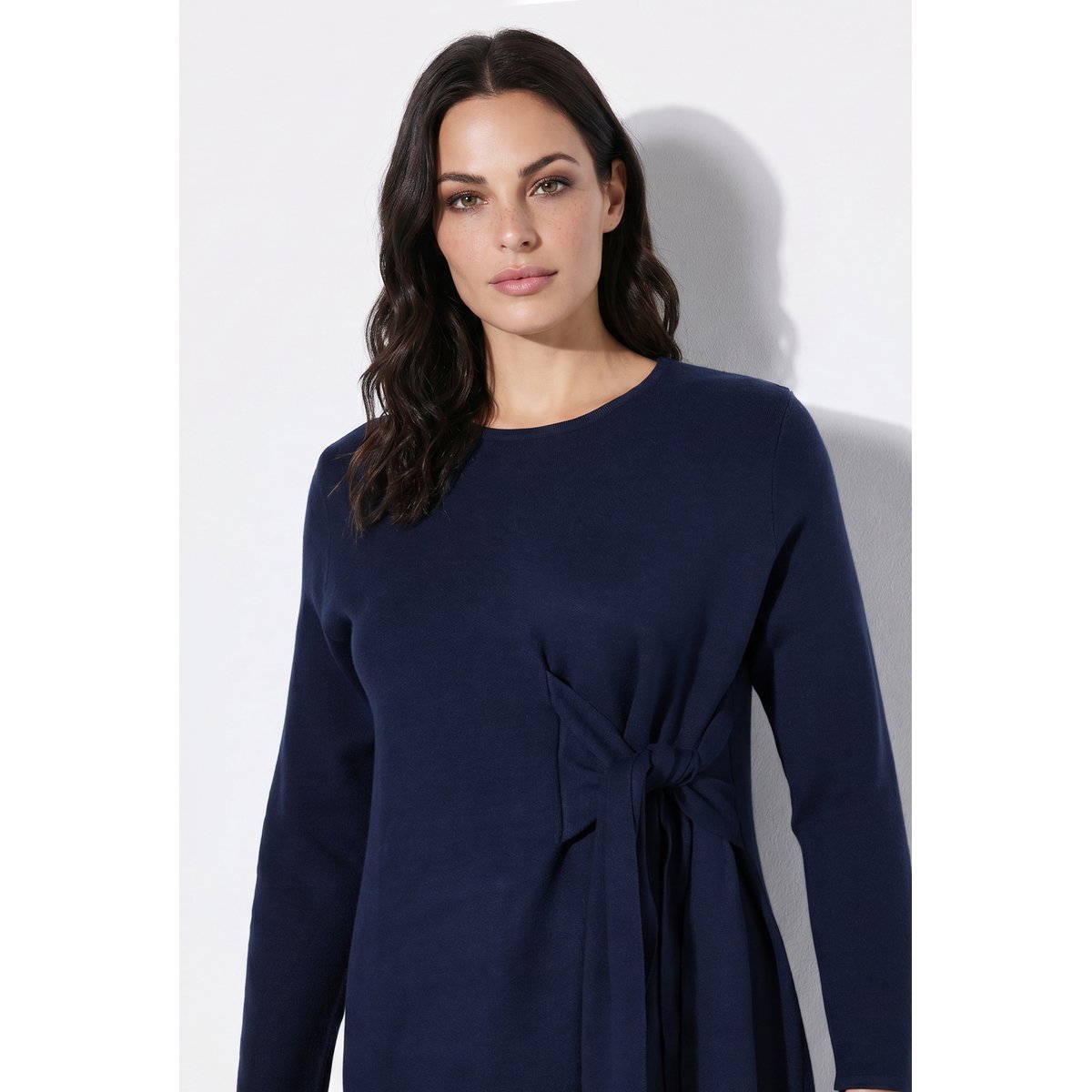 Robe maxi en maille, ruban fantaisie marine, ULLA POPKEN