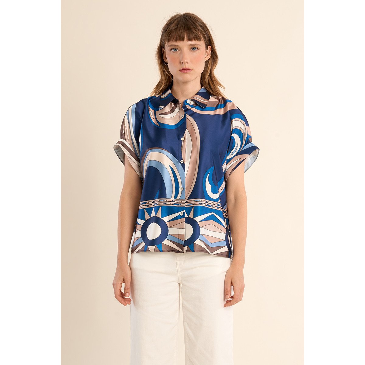 Chemisier manches courtes, effet satiné navy athena, MOLLY BRACKEN