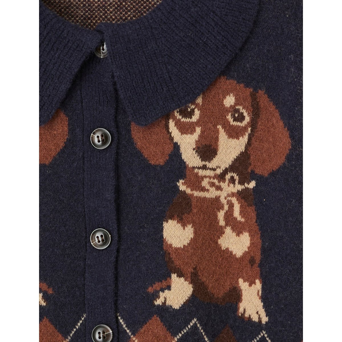 Cardigan jacquard boutonné bleu foncé, BZB