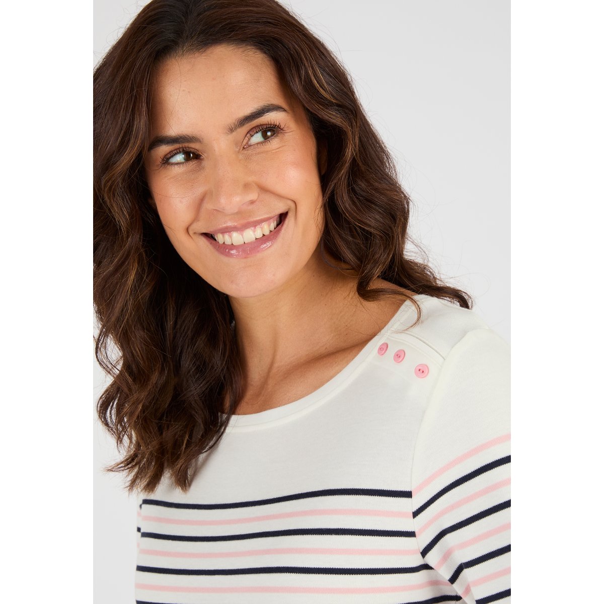 T-shirt rayé maille interlock rayé rose/marine, DAMART