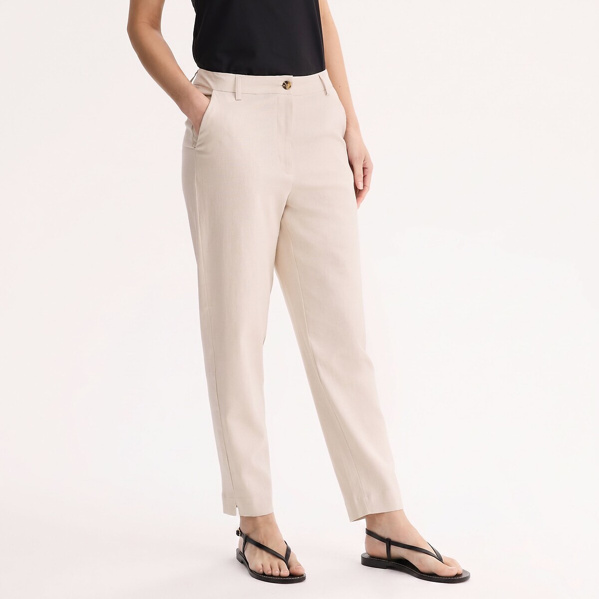 Pantalon cigarette 7/8ème en lin et viscose beige, ANNE WEYBURN