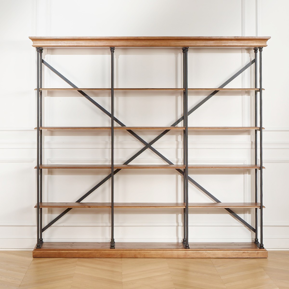 Etagère style moderne en bois et métal, 4 tablettes DANTE marron, ROBIN DES BOIS