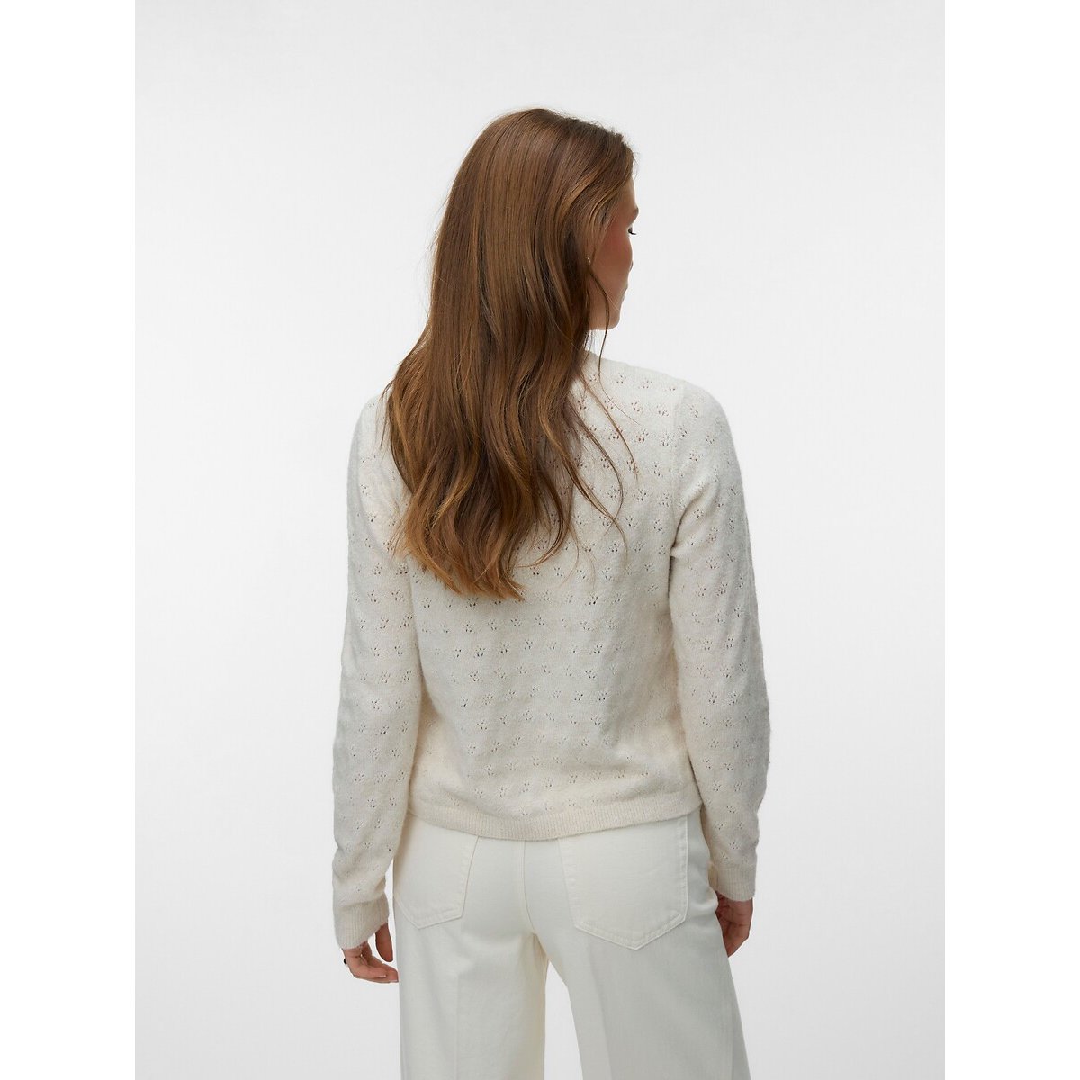 Gilet col rond ajouré ecru, VERO MODA