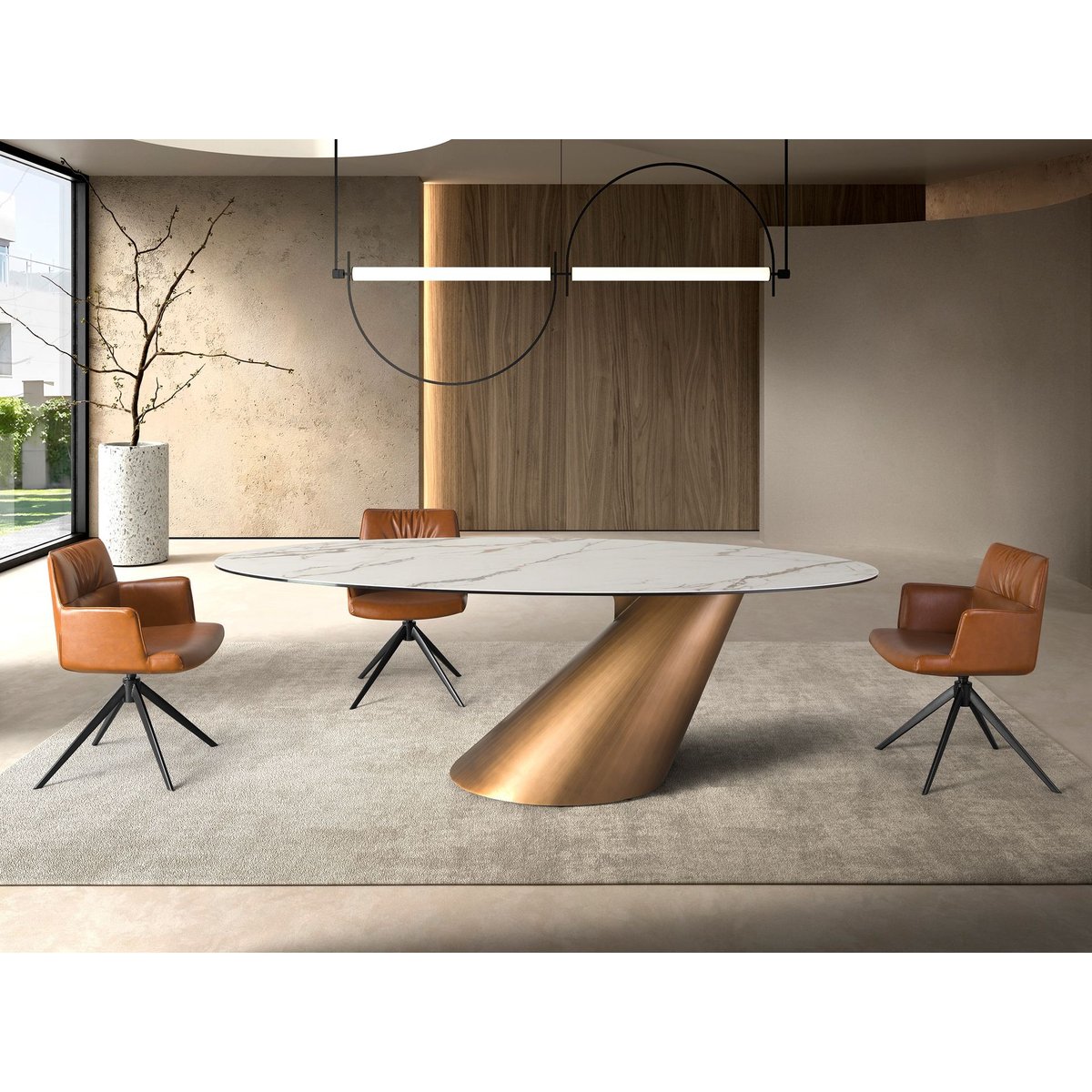 Chaise pivotante en simili cuir brun cognac | noir, ANGEL CERDA