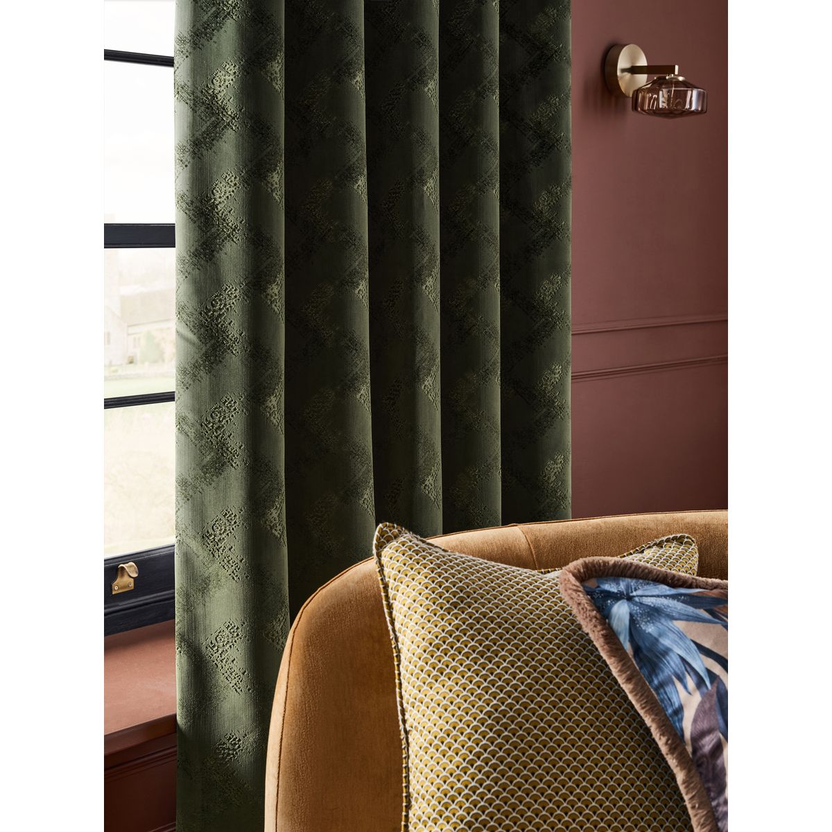 Rideaux doublés à œillets collection luxe vert, NEXT