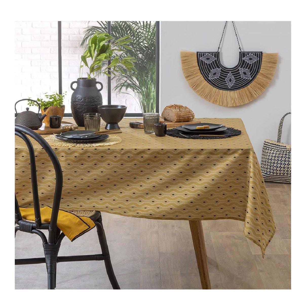 Nappe rectangulaire imprimée graphique jaune, EDEN