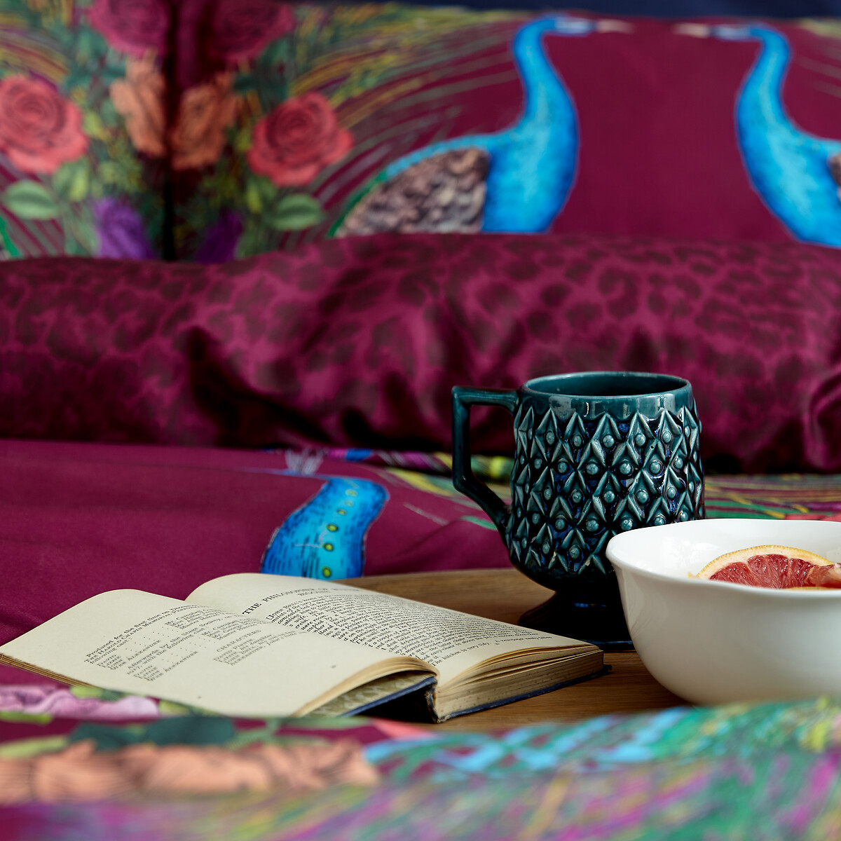 Xanadu Peacock 200 Thread Count Cotton Sateen Duvet Cover and Pillowcase Set</ plum, MATTHEW WILLIAMSON