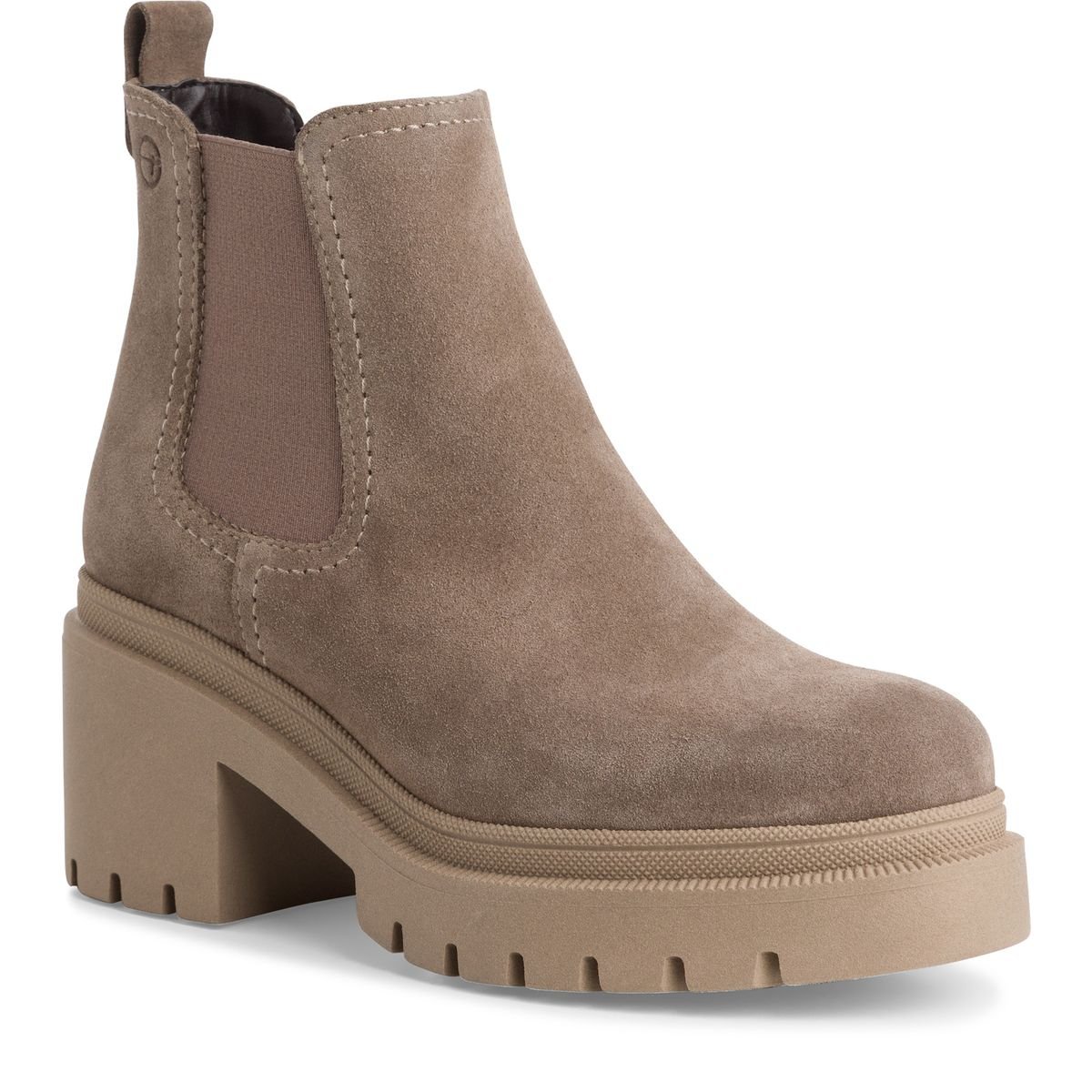 Boots chunky en cuir marron taupe suède, TAMARIS