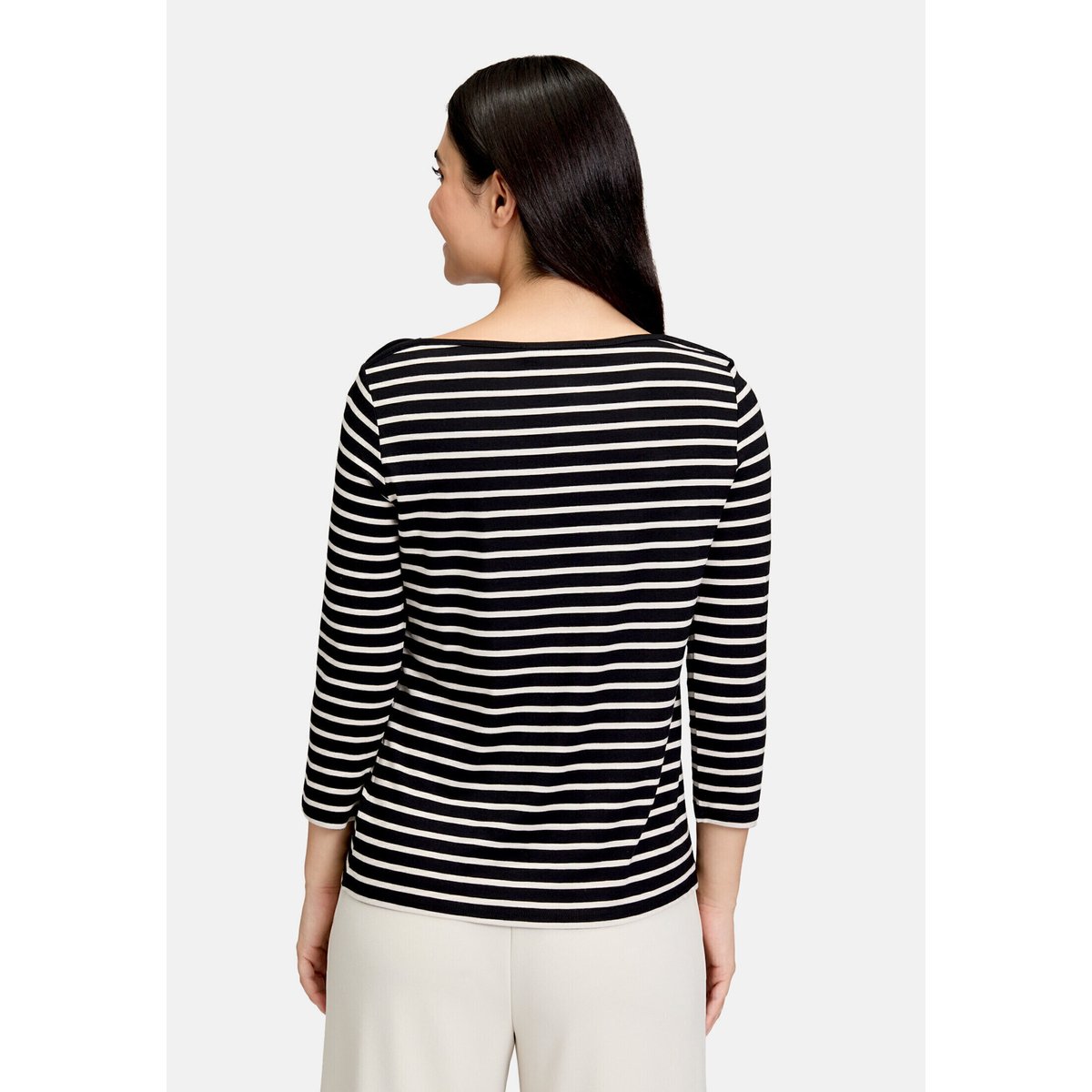 T-shirt à rainures à encolure bateau noir/beige, BETTY BARCLAY
