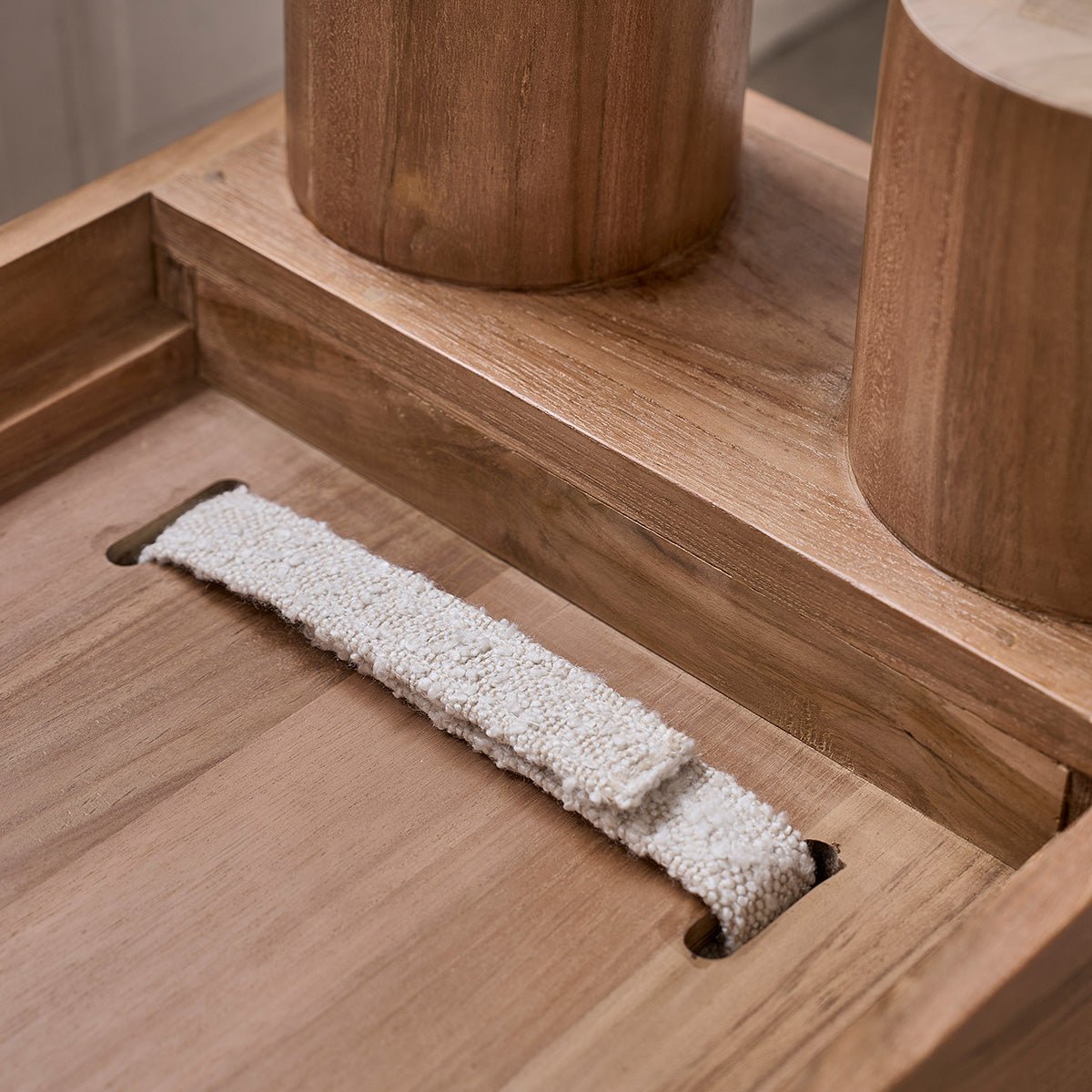 Banc en bois de teck et tissu bouclette 100 cm THÉODORE naturel, BERAH GETAH