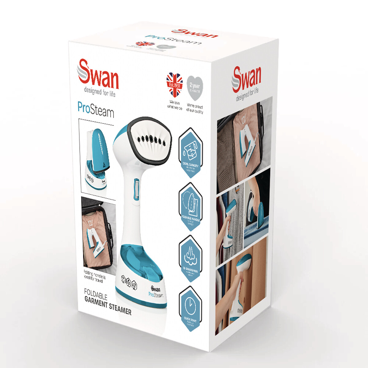 ProSteam Foldable Garment Steamer - SI2030 white, SWAN