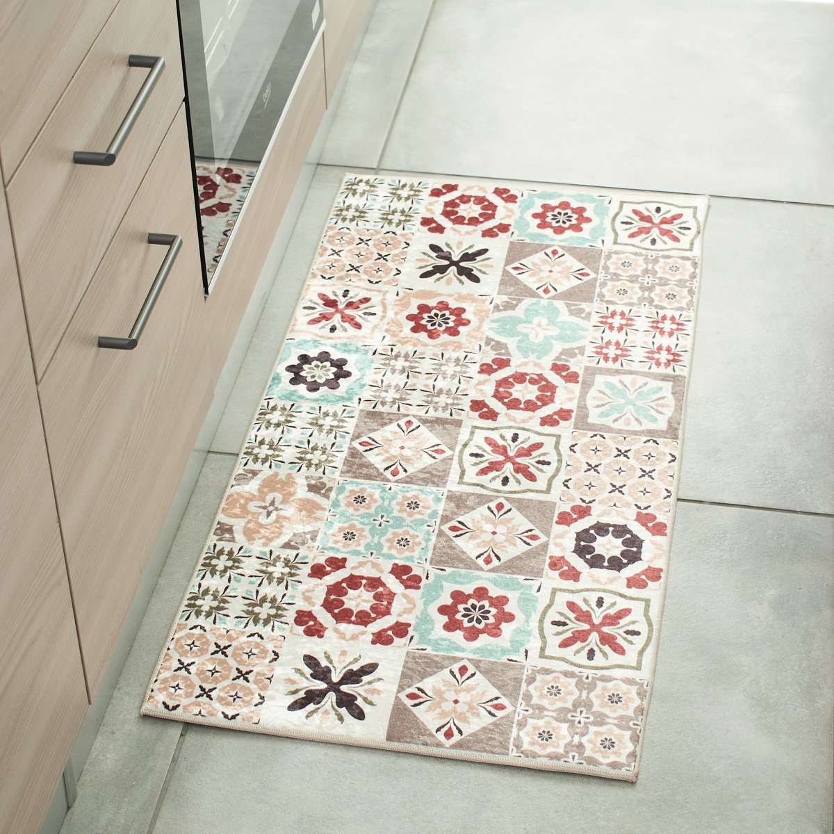 Tapis de cuisine carreaux de ciment AZULEJO multicolore, NAZAR RUGS