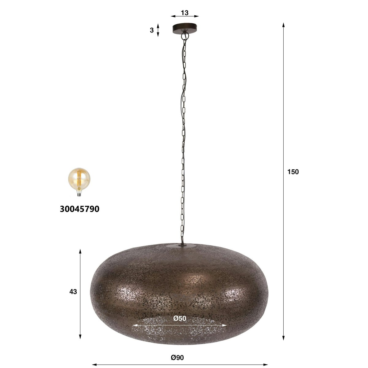 Suspension XL vintage effet cuivre forme soucoupe Ø90 RALF cuivre, PIER IMPORT