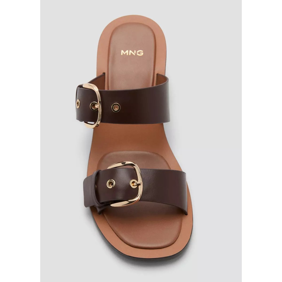 Sandales cuir talon boucles marron, MANGO